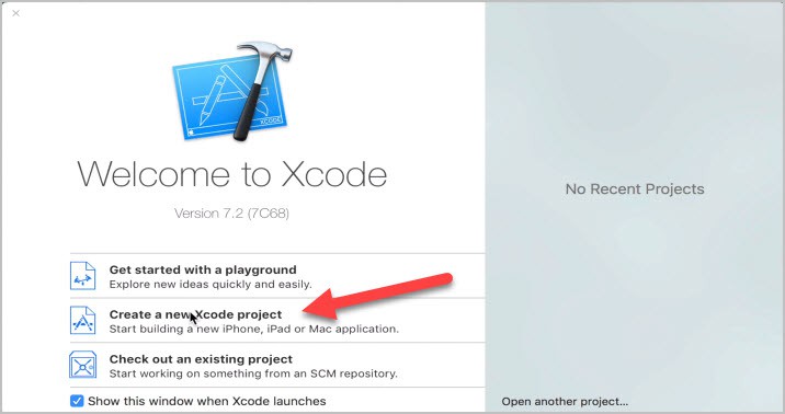 Crie um novo projeto Xcode